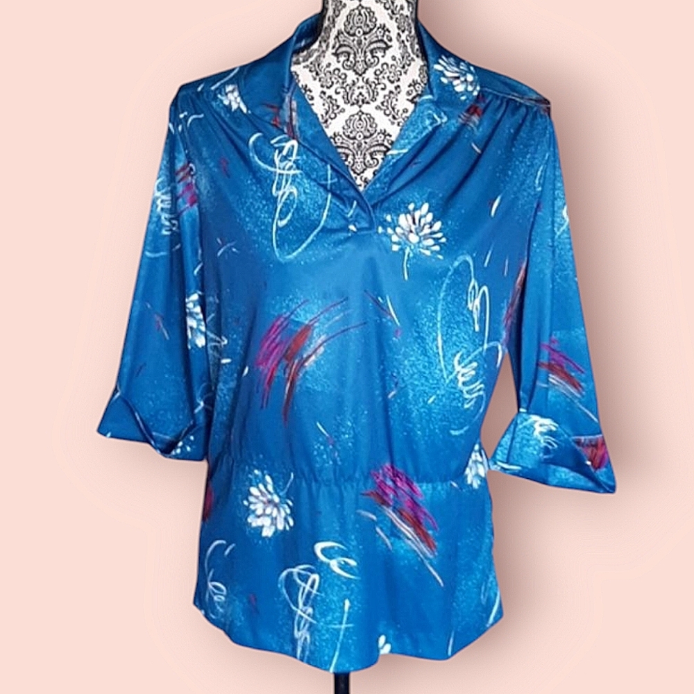 Vintage Style Blue Abstract Pattern Blouse